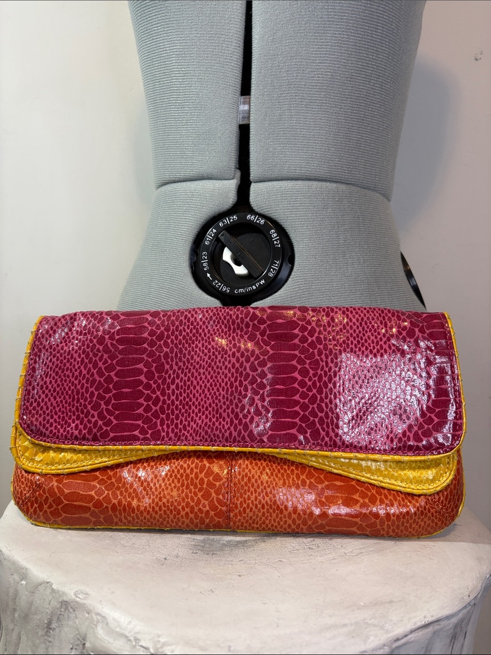 Y2K Pop Diva Nine West Faux-Snakeskin Pink Orange Yellow Colorblock Clutch Purse